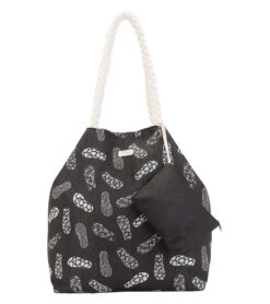 Sun N Sand Silver Metallic Gap Tote W/ Flip-Flops Design -Daily Swim Wear 8637041541288 blacksilver