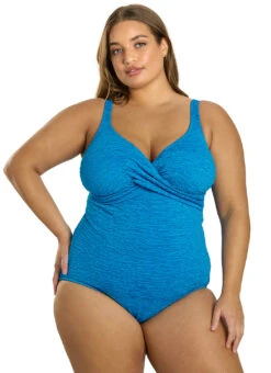 Penbrooke Krinkle Plus Size Chlorine Resistant One Piece Cross Over Swimsuit