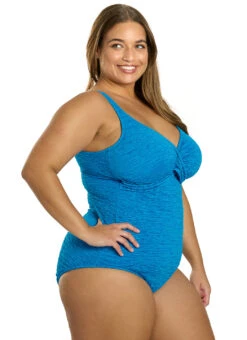 Penbrooke Krinkle Plus Size Chlorine Resistant One Piece Cross Over Swimsuit -Daily Swim Wear 8638811242664 bluesea 2a