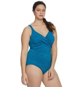 Penbrooke Krinkle Plus Size Chlorine Resistant One Piece Cross Over Swimsuit -Daily Swim Wear 8638811242664 cosmo 2a