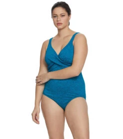 Penbrooke Krinkle Plus Size Chlorine Resistant One Piece Cross Over Swimsuit -Daily Swim Wear 8638811242664 cosmo 4a