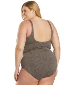 Penbrooke Krinkle Plus Size Chlorine Resistant One Piece Cross Over Swimsuit -Daily Swim Wear 8638811242664 mineralbeige 3a