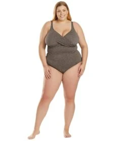 Penbrooke Krinkle Plus Size Chlorine Resistant One Piece Cross Over Swimsuit -Daily Swim Wear 8638811242664 mineralbeige 4a