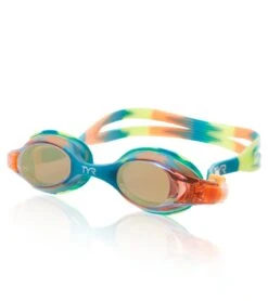 TYR Swimple Tie Dye Mirrored Kids' Goggle -Daily Swim Wear 8640164593832 goldturquoiseorange