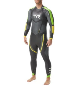 TYR Men's Hurricane Cat 5 Fullsleeve Triathlon Wetsuit -Daily Swim Wear 8640440991912 blackgreenyellow