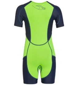 AquaSphere Juniors' Stingray Short Sleeve Thermal Suit -Daily Swim Wear 8640502202536 brightgreennavyblue 2a
