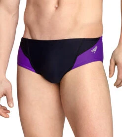Speedo Men's Powerflex Eco Tone Setter Brief Swimsuit -Daily Swim Wear 8640789577896 blackpurple