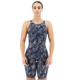 TYR Women's Avictor 2 Supernova Open Back Comfort Straps Tech Suit Swimsuit -Daily Swim Wear 8641552122024 blackgrey 1a