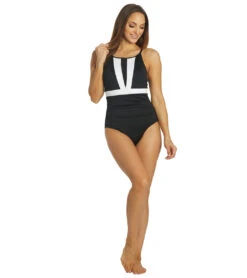 Dolfin Women's Aquashape Color Block Moderate Boat Neck One Piece Swimsuit 27 Dolfin Women's Aquashape Color Block Moderate Boat Neck One Piece Swimsuit -Daily Swim Wear 8641751449768 blackwhite 4a