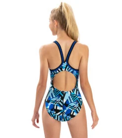 Dolfin Women's XtraSleek Eco Tectonic DBX Back One Piece Swimsuit -Daily Swim Wear 8641798635688 tectonicblue 2a