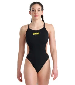 Arena Women's Rulebreaker Hooked Rev One Piece Swimsuit -Daily Swim Wear 8642147811496 blackfluoredblack 4a