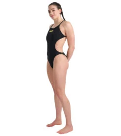 Arena Women's Rulebreaker Hooked Rev One Piece Swimsuit -Daily Swim Wear 8642147811496 blackfluoredblack 6a