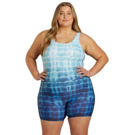 Sporti Plus Size Unitard Shibori Ombre One Piece Swimsuit -Daily Swim Wear 8642403565736 seafoam 5a
