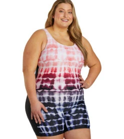 Sporti Plus Size Unitard Shibori Ombre One Piece Swimsuit -Daily Swim Wear 8642403565736 watermelon 2a