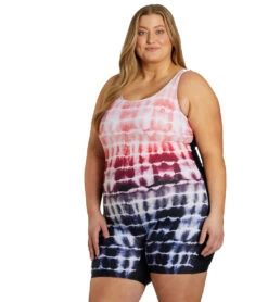 Sporti Plus Size Unitard Shibori Ombre One Piece Swimsuit -Daily Swim Wear 8642403565736 watermelon 3a