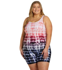 Sporti Plus Size Unitard Shibori Ombre One Piece Swimsuit -Daily Swim Wear 8642403565736 watermelon 5a