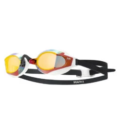 TYR Stealth-X Mirrored Racing Goggle -Daily Swim Wear 8642437841064 goldnavy
