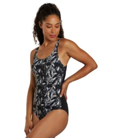Arena Women's Bodylift Francy Wing Back One Piece Swimsuit -Daily Swim Wear 8644038688936 blackwhitemulti 4a
