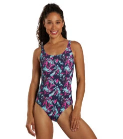Arena Women's Bodylift Francy Wing Back One Piece Swimsuit -Daily Swim Wear 8644038688936 navyfreakrosemulti