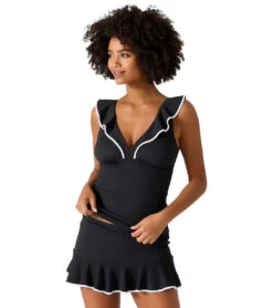 Tommy Bahama Island Cays Cabana Ruffle Tankini Top -Daily Swim Wear 8644102324392 black