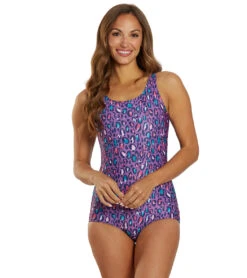 Sporti HydroLast Leopard Chlorine Resistant Conservative Scoop Back One Piece Swimsuit