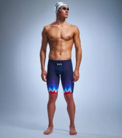 TYR Men's Shockwave USA High Waist Jammer Tech Suit Swimsuit -Daily Swim Wear 8645911773352 2t