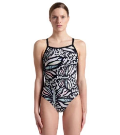 Arena Women's Butterflies Light Drop One Piece Swimsuit -Daily Swim Wear 8645985697960 blackblackmulti