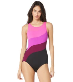 Gabar Woman's Color Block High Neck One Piece Swimsuit -Daily Swim Wear 8646773801128 plum