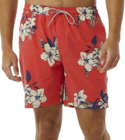 Rip Curl 18" Aloha Hotel Swim Trunks -Daily Swim Wear 8648685748392 hibiscusred 1a