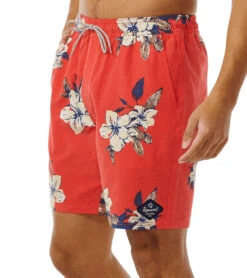 Rip Curl 18" Aloha Hotel Swim Trunks -Daily Swim Wear 8648685748392 hibiscusred 2a