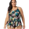 Beach House Women's Plus Size Tropical Bloom Kerry Mesh Layer Tankini Top