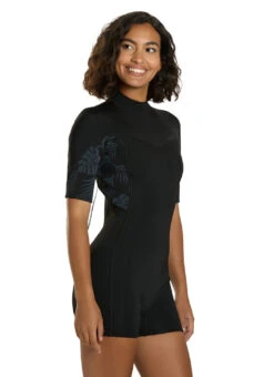 Xcel Women's 2mm Axis Short Sleeve Back Zip Spring Wetsuit -Daily Swim Wear 8652624822440 blackpalmmonstera 2a