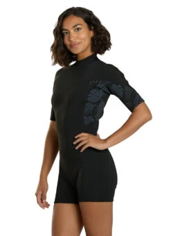 Xcel Women's 2mm Axis Short Sleeve Back Zip Spring Wetsuit -Daily Swim Wear 8652624822440 blackpalmmonstera 4a
