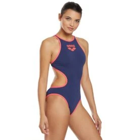 Arena Women's One Big Logo One Piece Swimsuit -Daily Swim Wear 8655728443560 navyfluored 2a