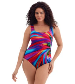 Longitude Women's Tidal Swoon Panel Scoopneck Tank Long Torso One Piece Swimsuit -Daily Swim Wear 8664560894120 multi