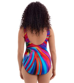 Longitude Women's Tidal Swoon Panel Scoopneck Tank Long Torso One Piece Swimsuit -Daily Swim Wear 8664560894120 multi 3a