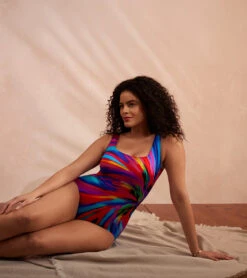 Longitude Women's Tidal Swoon Panel Scoopneck Tank Long Torso One Piece Swimsuit -Daily Swim Wear 8664560894120 multi 4a