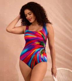 Longitude Women's Tidal Swoon Panel Scoopneck Tank Long Torso One Piece Swimsuit -Daily Swim Wear 8664560894120 multi 5a