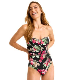 Tommy Bahama Women's Lily Cat Shirred Bandeau One Piece Swimsuit