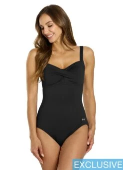 TYR Women's Solid Durafast Elite Twisted Bra Controlfit One Piece Swimsuit -Daily Swim Wear 8671175999656 black 1a