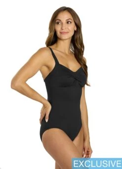 TYR Women's Solid Durafast Elite Twisted Bra Controlfit One Piece Swimsuit -Daily Swim Wear 8671175999656 black 2a