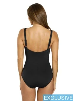 TYR Women's Solid Durafast Elite Twisted Bra Controlfit One Piece Swimsuit -Daily Swim Wear 8671175999656 black 3a
