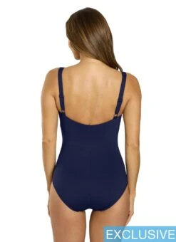 TYR Women's Solid Durafast Elite Twisted Bra Controlfit One Piece Swimsuit -Daily Swim Wear 8671175999656 navy 3a