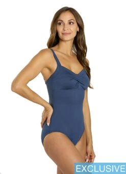 TYR Women's Solid Durafast Elite Twisted Bra Controlfit One Piece Swimsuit -Daily Swim Wear 8671175999656 storm 2a