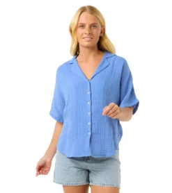 Rip Curl Women's Premium Surf Short Sleeve Shirt -Daily Swim Wear 8737614463144 blue