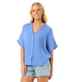 Rip Curl Women's Premium Surf Short Sleeve Shirt -Daily Swim Wear 8737614463144 blue 2a