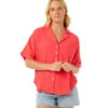 Rip Curl Women's Premium Surf Short Sleeve Shirt -Daily Swim Wear 8737614463144 hibiscusred 1a