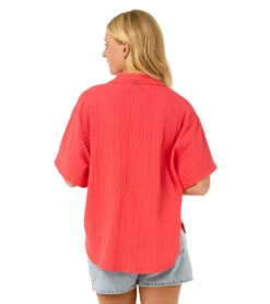 Rip Curl Women's Premium Surf Short Sleeve Shirt -Daily Swim Wear 8737614463144 hibiscusred 3a