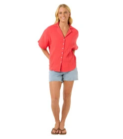 Rip Curl Women's Premium Surf Short Sleeve Shirt -Daily Swim Wear 8737614463144 hibiscusred 4a